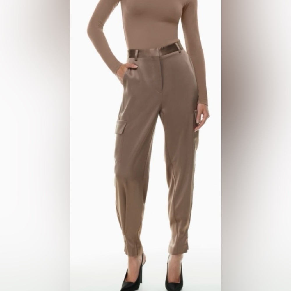 BABATON | Aritzia Refined Satin Cargo Pant in grey Taupe, Size 4